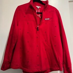 Vineyard Vines Red Quarter-Zip with Small Black Bows